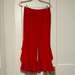 Red ruffle cropped Ponte pants